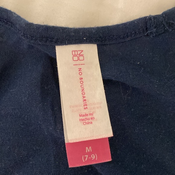 NO BOUNDARIES Navy Lace Front Jersey Top Fully Lined Short Sleeve - Picture 3 of 3